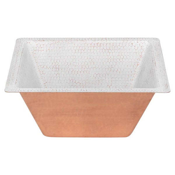 16 Gauge Hammered Copper 15 in. Square Drop-In/Undermount Bar Sink with 2 in. Drain Opening in Glazed White