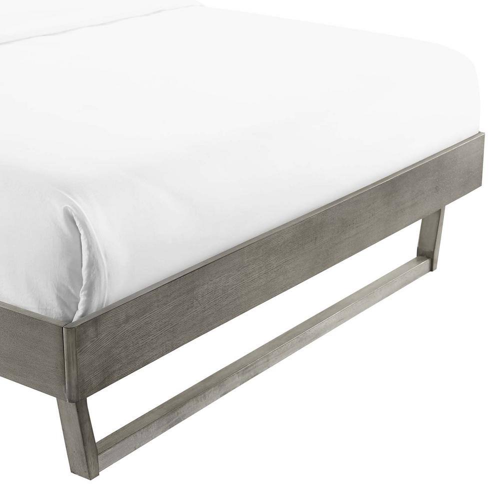 Mid-Century Modern Gray Full Platform Bed with Wood Frame and Headboard