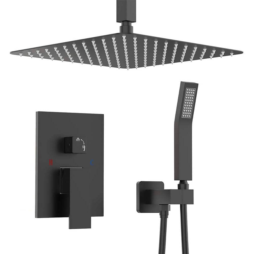 2-Handle 2-Spray High Pressure Ceiling Rain and Shower Faucet with 12 in. Shower Head in Matte Black (Valve Included) price history on PriceWatchPro