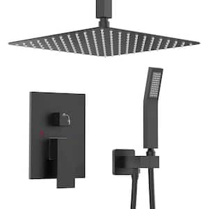 2-Handle 2-Spray High Pressure Ceiling Rain and Shower Faucet with 12 in. Shower Head in Matte Black (Valve Included)