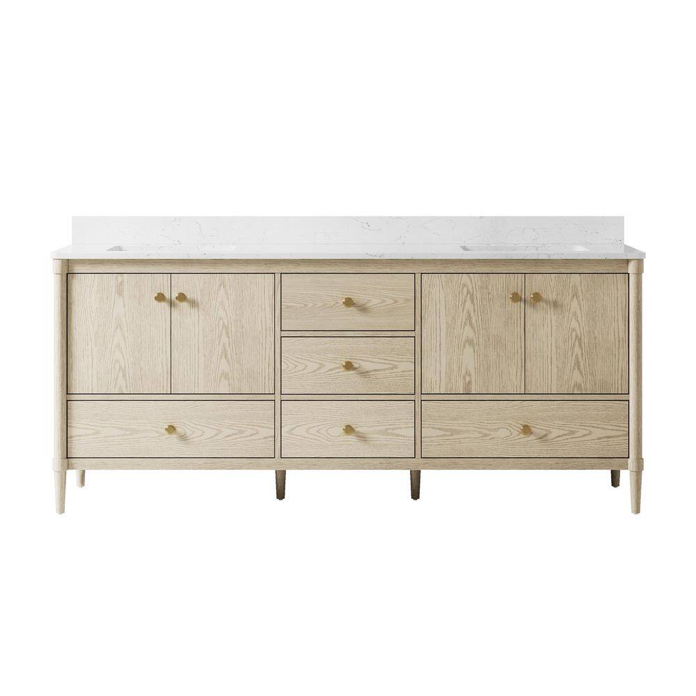 80 in. Solid Wood Oak Bath Vanity CUPC Certified Double Sink with Carrara White Quartz Top, Soft-Close, Assembled price history on PriceWatchPro