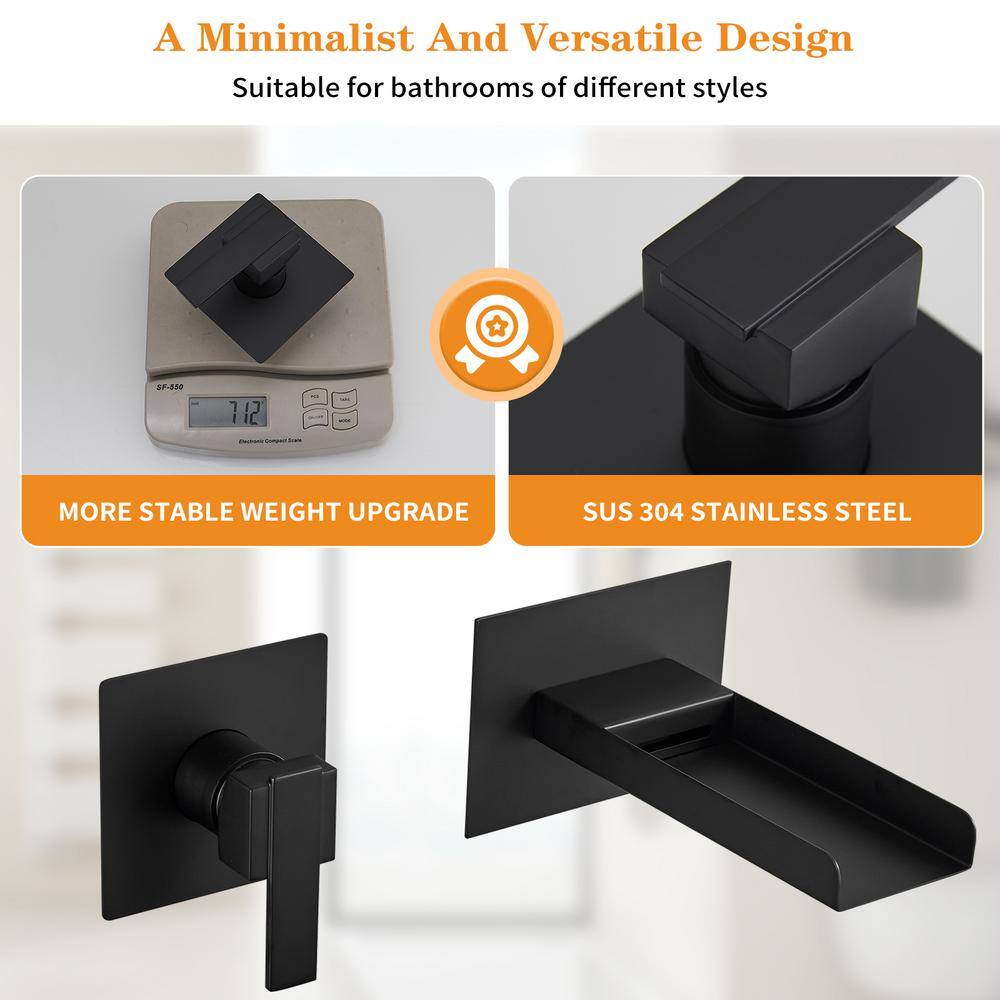 Matte Black Brass Wall Mount Waterfall Faucet
