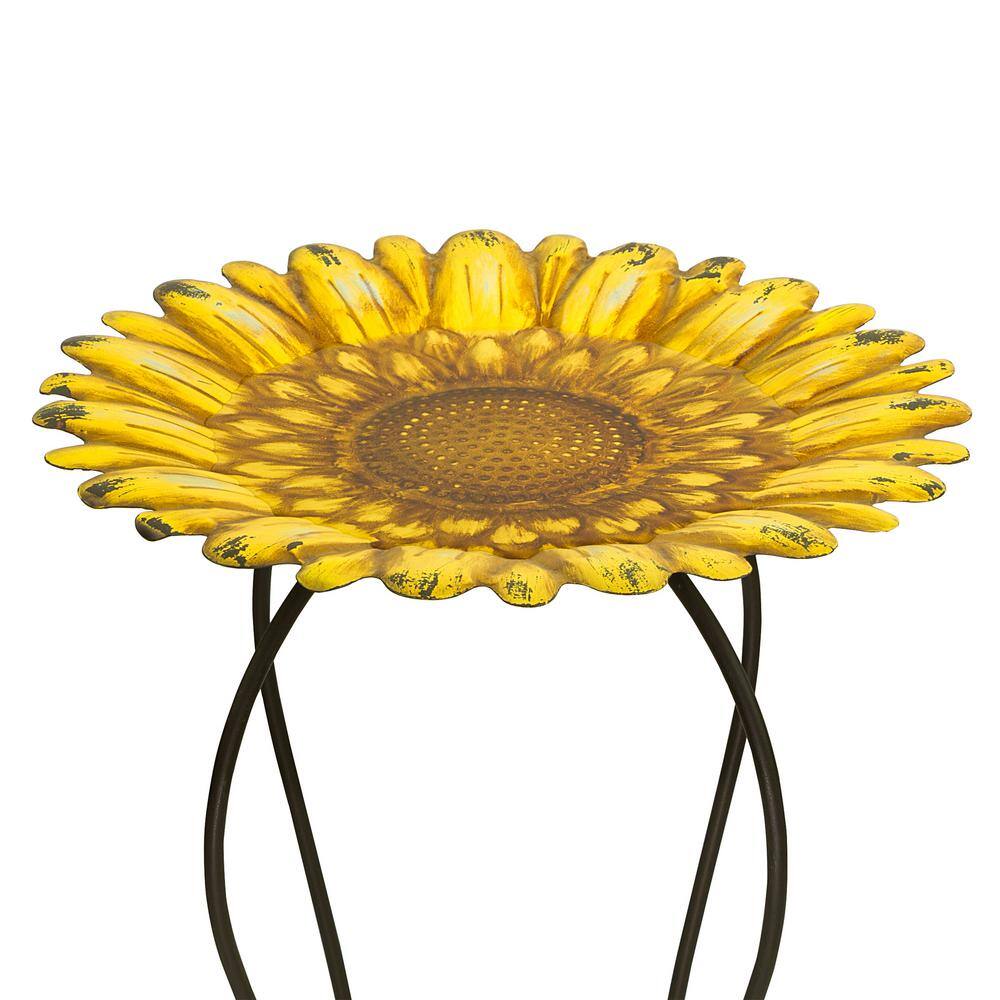 Yellow Metal Sunflower Bird Bath with Stand, 19"