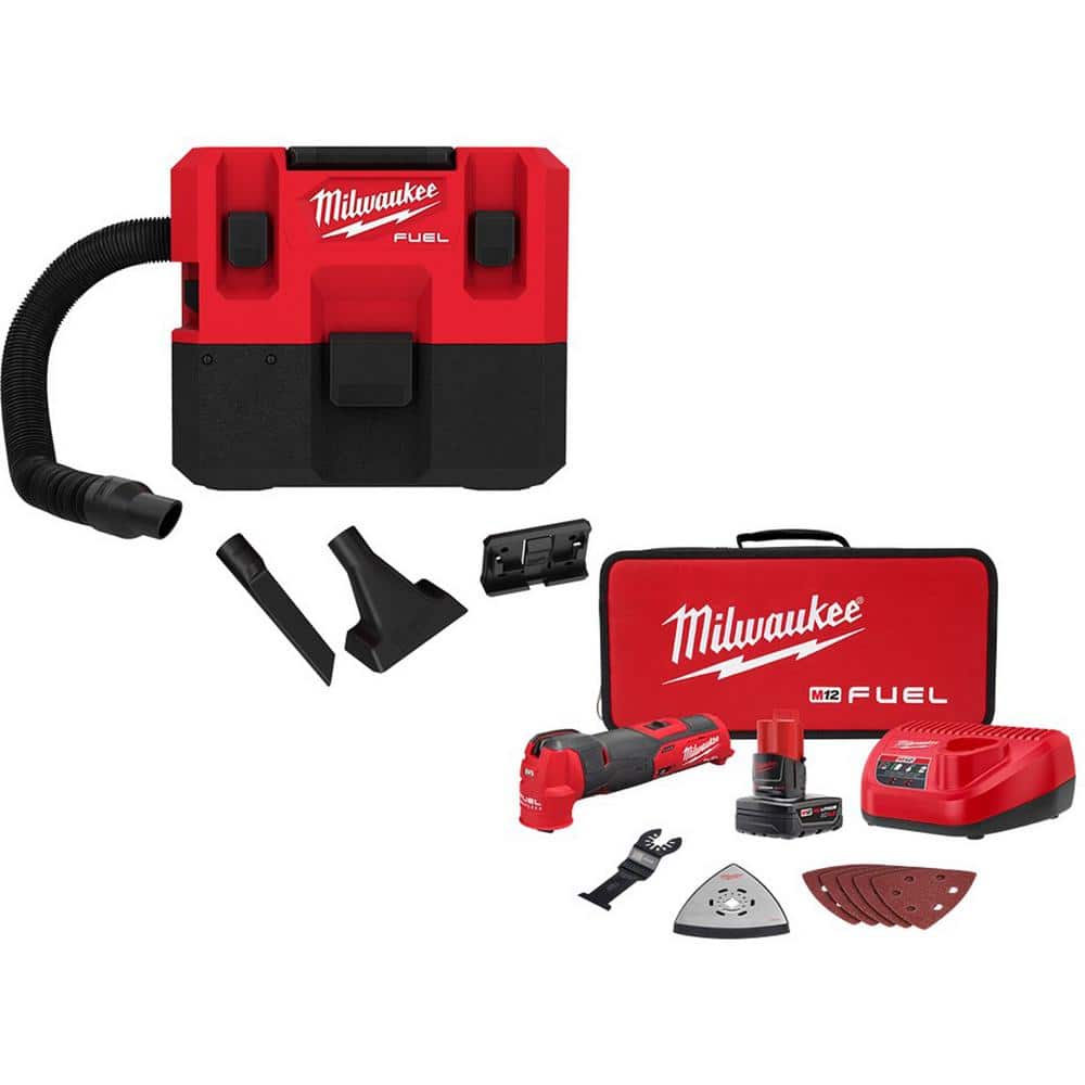Milwaukee M12 FUEL 12-Volt Lithium-Ion Cordless 1.6 Gal. Wet/Dry Vacuum  with M12 FUEL Cordless Oscillating Multi-Tool Kit 0960-20-2526-21XC The  Home Depot