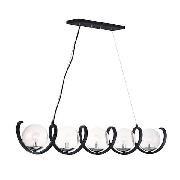 Curlicue 5-Light Black/Polished Nickel Pendant