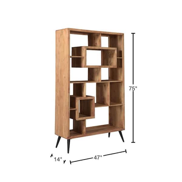 Acacia 75 in. Natural and Black 11-Shelf Wooden Etagere
