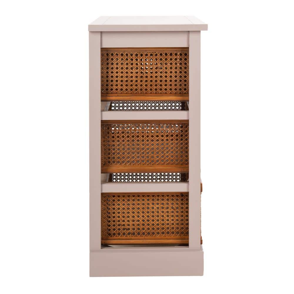 Transitional White Pine 4-Drawer Storage Cabinet with Cane Baskets