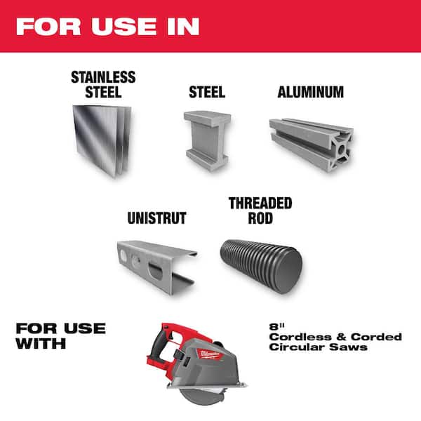 Milwaukee 8 in. x 42-Carbide Teeth Metal and Stainless Cutting Circular Saw Blade (2-Pack)