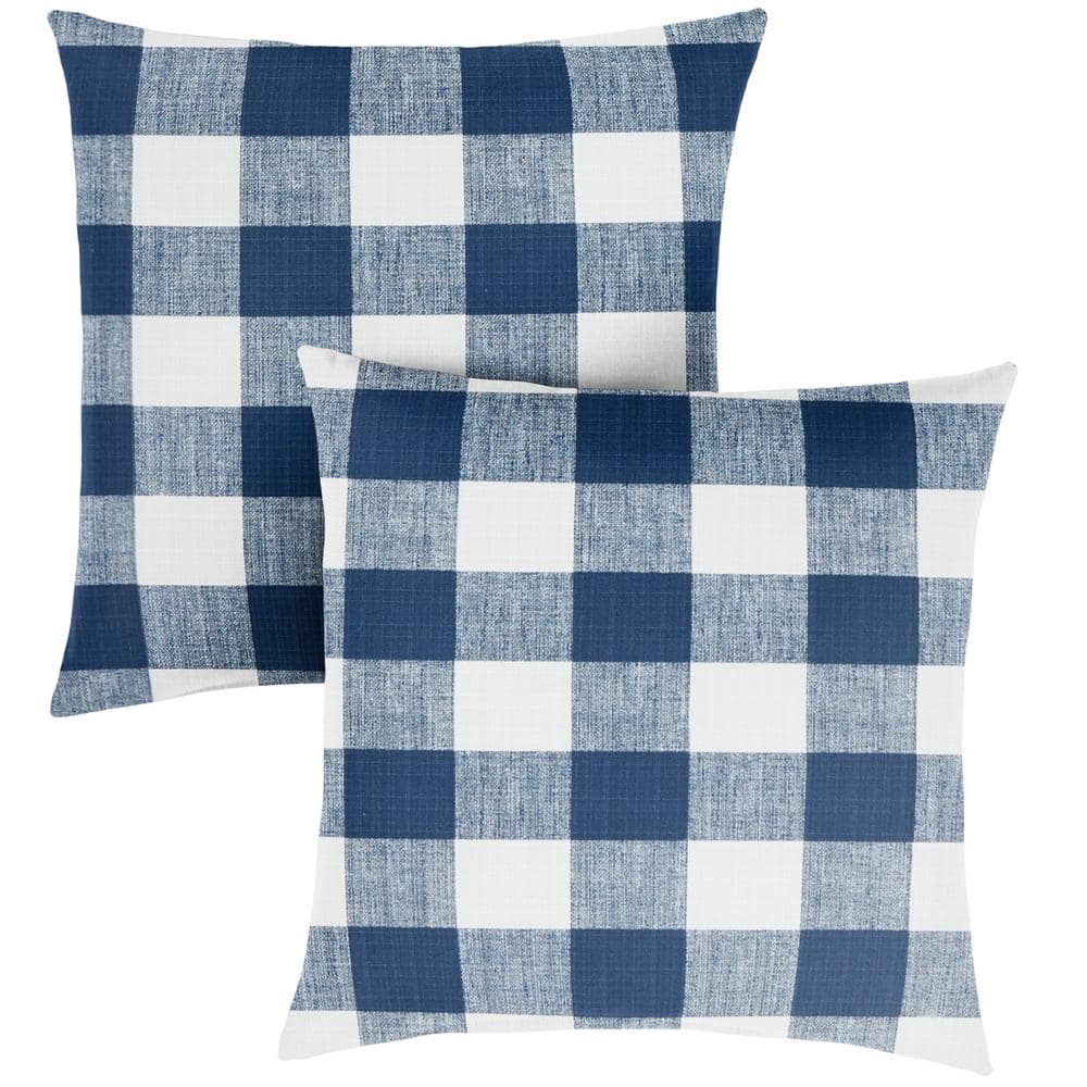 Dark Blue Buffalo Plaid Outdoor Knife Edge Throw Pillows (2-Pack)