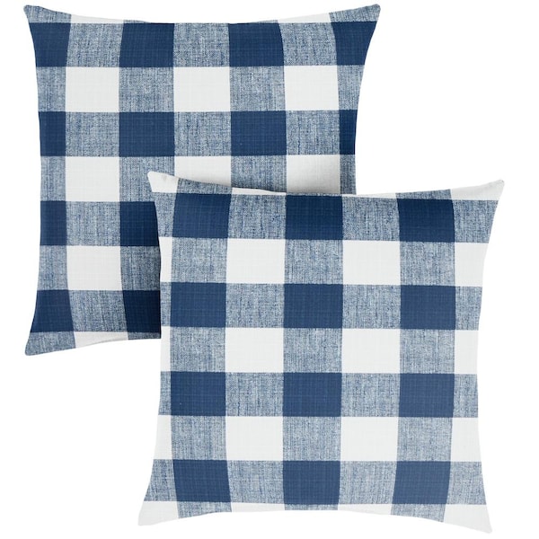 SORRA HOME Sorra Home Dark Blue Buffalo Plaid Outdoor Knife Edge Throw Pillows (2-Pack)