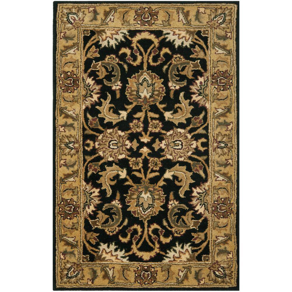 Classic Black and Gold Hand-Tufted Wool Area Rug 2'3" x 4'