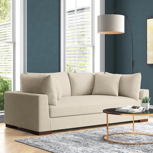 Monland 90 in. Wide Square Arm Corduroy Polyester Fabric Chaise Lounge Rectangle Sofa Deep-Seated Oversized Couches in. Beige