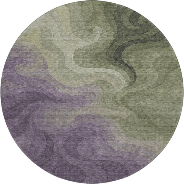 Mayfield Premium Machine Washable Abstract AMF2468 Plum 8 ft. x 8 ft. Round Rug