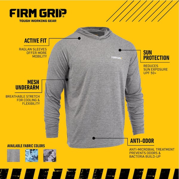 FIRM GRIP Men's X-Large Gray Performance Long Sleeved Hoodie Shirt 