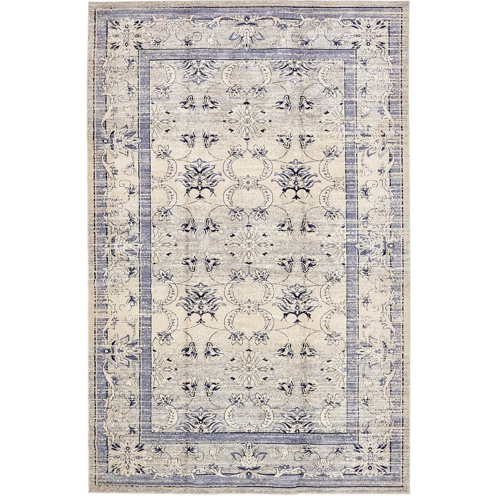 Ivory Blue Easy-Care Stain-Resistant Synthetic Area Rug, 10'6"x16'5"