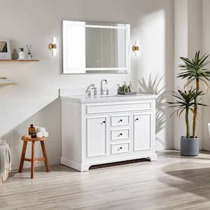 48 in. x 22 in. D Solid Wood Bath Vanity,White with Carrara White Cultured Marble Top,Soft Close Doors,Single Sink