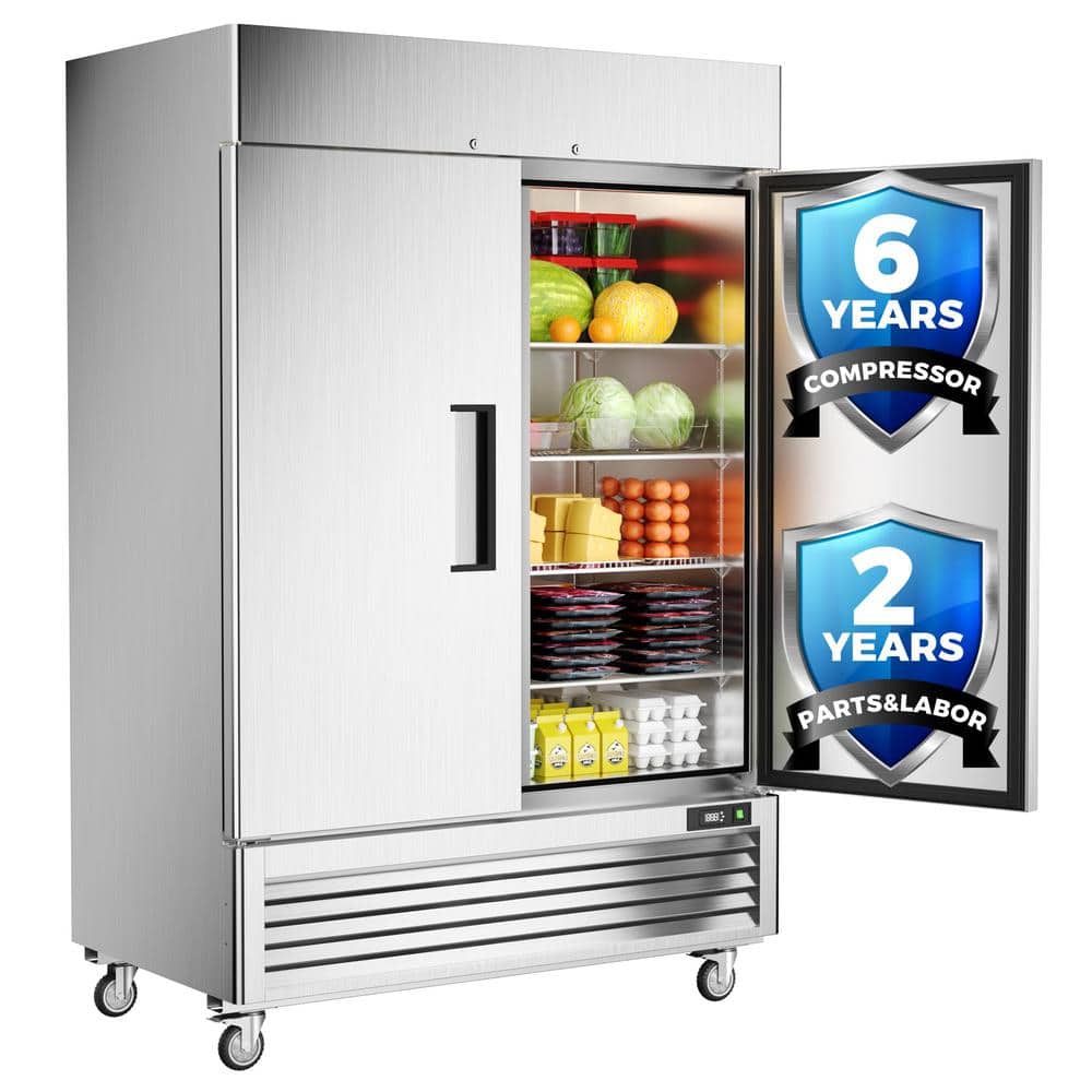 54" Silver Stainless Steel Commercial Reach-In Refrigerator with Adjustable Shelves