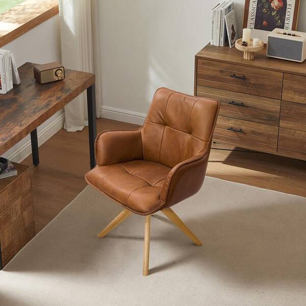 Art Leon Arthur Brown Genuine Leather Swivel Accent Arm Chair