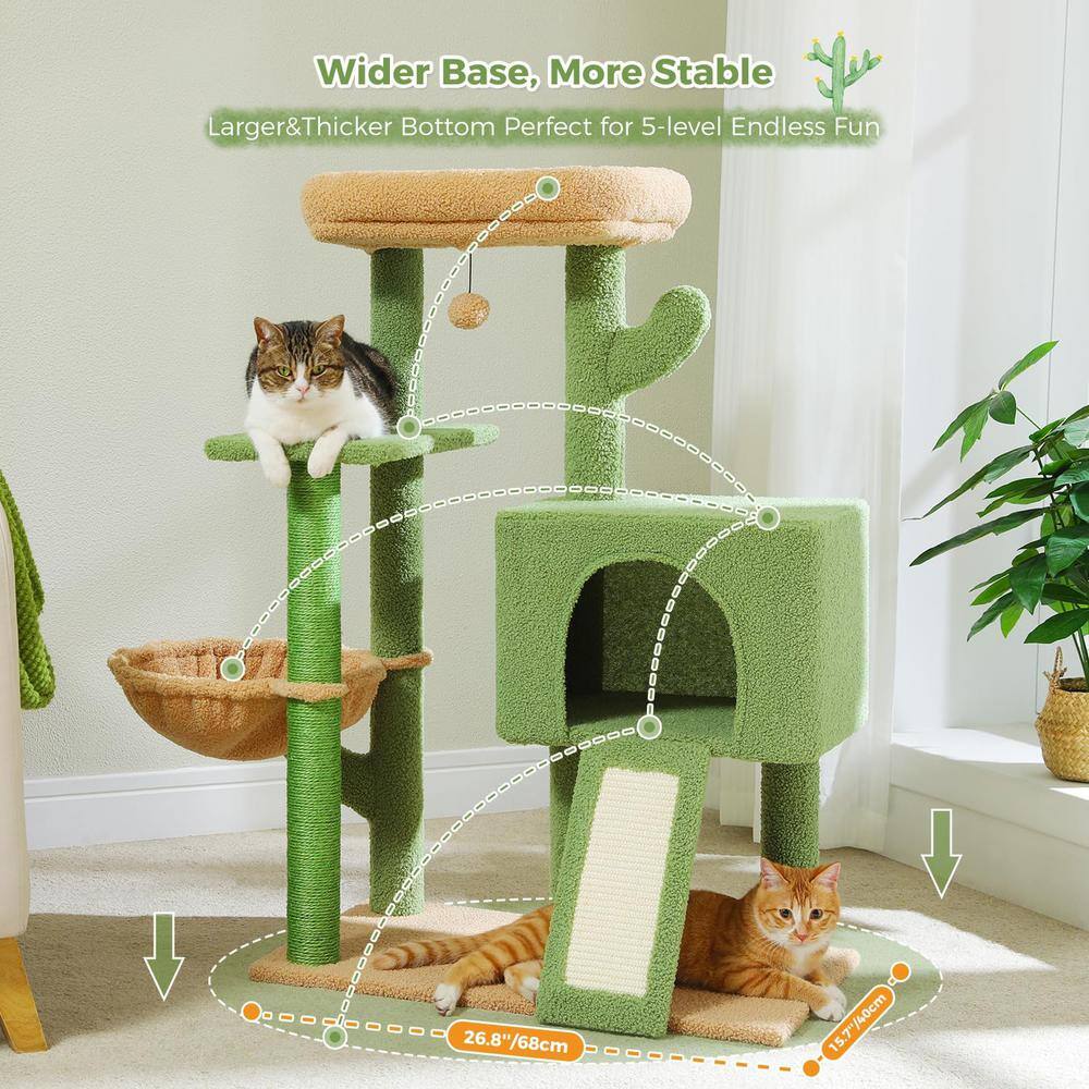 41-Inch Green and Beige Sisal Cactus Cat Tower with Cozy Condo
