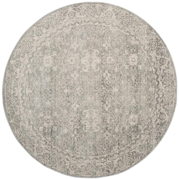 Evoke Silver/Ivory 7 ft. x 7 ft. Round Floral Speckles Distressed Area Rug