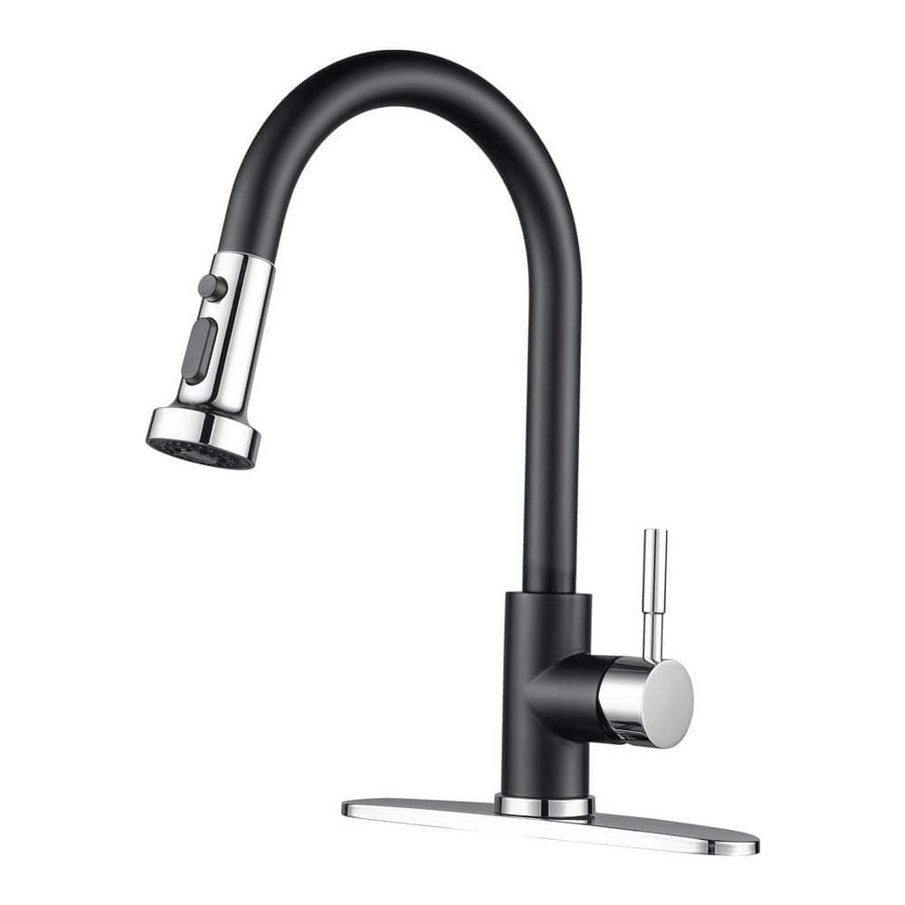 Chrome and Black 15 in. H Single Handle Pull Down Sprayer Kitchen Faucet with 360° Spout Swivel and 3-Spray Mode price history on PriceWatchPro
