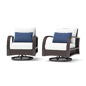 Barcelo Wicker Motion Outdoor Lounge Chair with Sunbrella Bliss Ink Cushions (2-Pack)