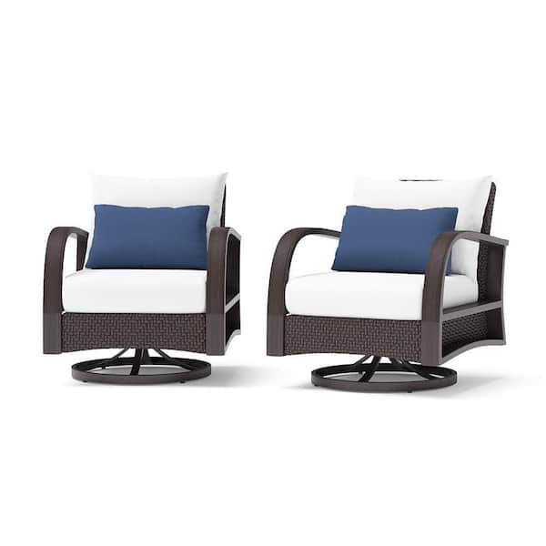 RST BRANDS Barcelo Wicker Motion Outdoor Lounge Chair with Sunbrella Bliss Ink Cushions (2-Pack)