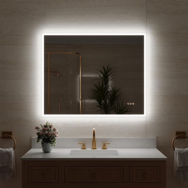 40 in. W x 32 in. H Rectangular Framed LED Wall Bathroom Vanity Mirror, Front and Backlit, Dimmable, Defogger, Easy Hang
