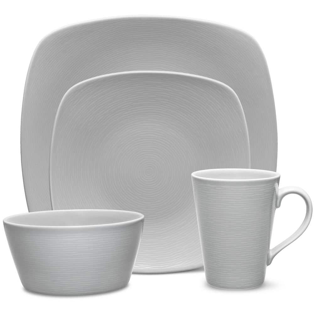 Grey Porcelain Swirl Square Dinnerware Set for Four