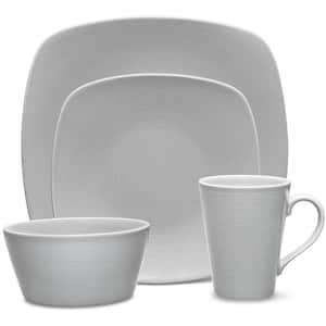 Colorscapes Grey-on-Grey Swirl 4-Piece (Gray) Porcelain Square Place Setting, Service for 1
