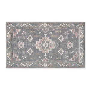 Luxe Livie Forever Vintage Grey Rose Pink 24 in. x 40 in. Machine Washable Kitchen Mat