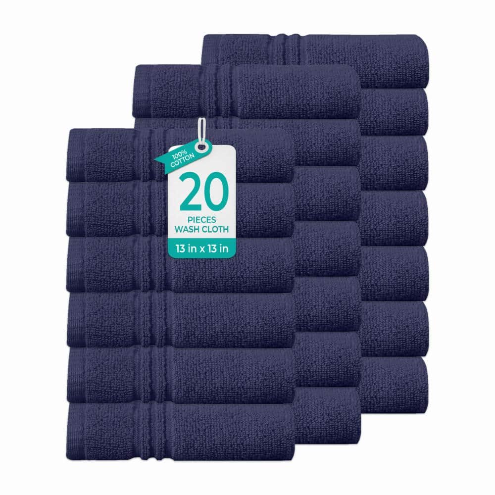 "Home Weavers Hazel 500GSM 100% Cotton Zero Twist Super Absorbent Bath Towel Set, 13""x13"" (20)(20 Wash Towels), Navy" price history on PriceWatchPro