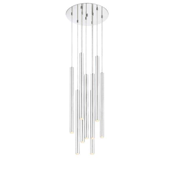 Unbranded Forest 5 W 9-Light Chrome integrated LED Shaded Chandelier with Chrome Steel Shade