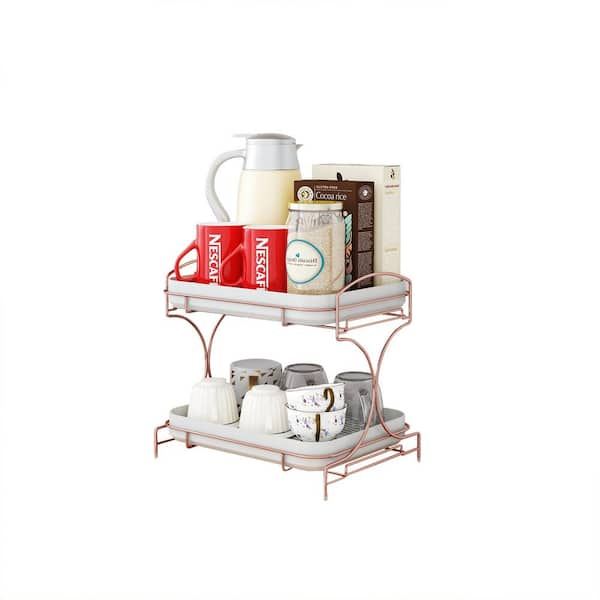 2 tier dish drainer best sale rose gold