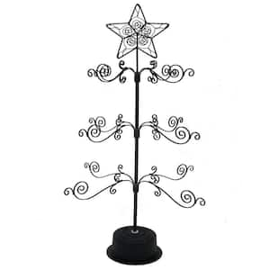 24 in. Black Metal Rotating Hanger, Ornament Display Tree Stand for Halloween and Christmas Decorations