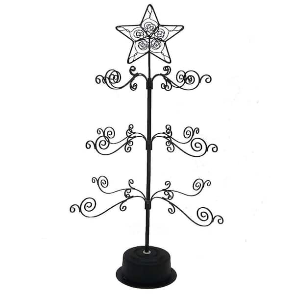 24 in. Black Metal Rotating Hanger, Ornament Display Tree Stand for Halloween and Christmas Decorations