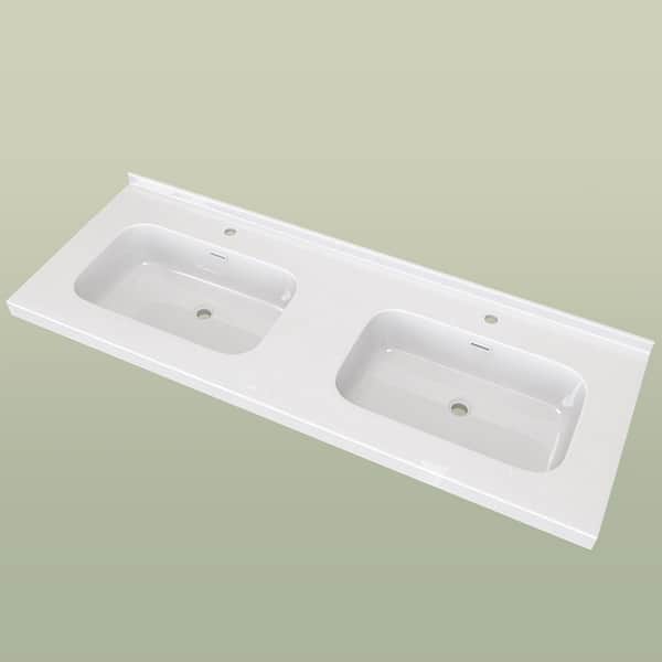 60 in. W x 22 in D Solid Surface Rectangular Double Sink Vanity Top in White With 1.38 in. Backsplash for Bath Cabinet