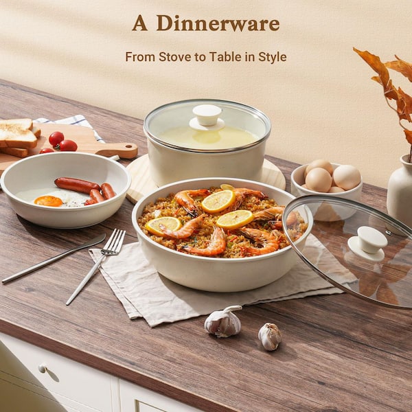 Granite 15-Piece Nonstick Cookware Set White with Removable