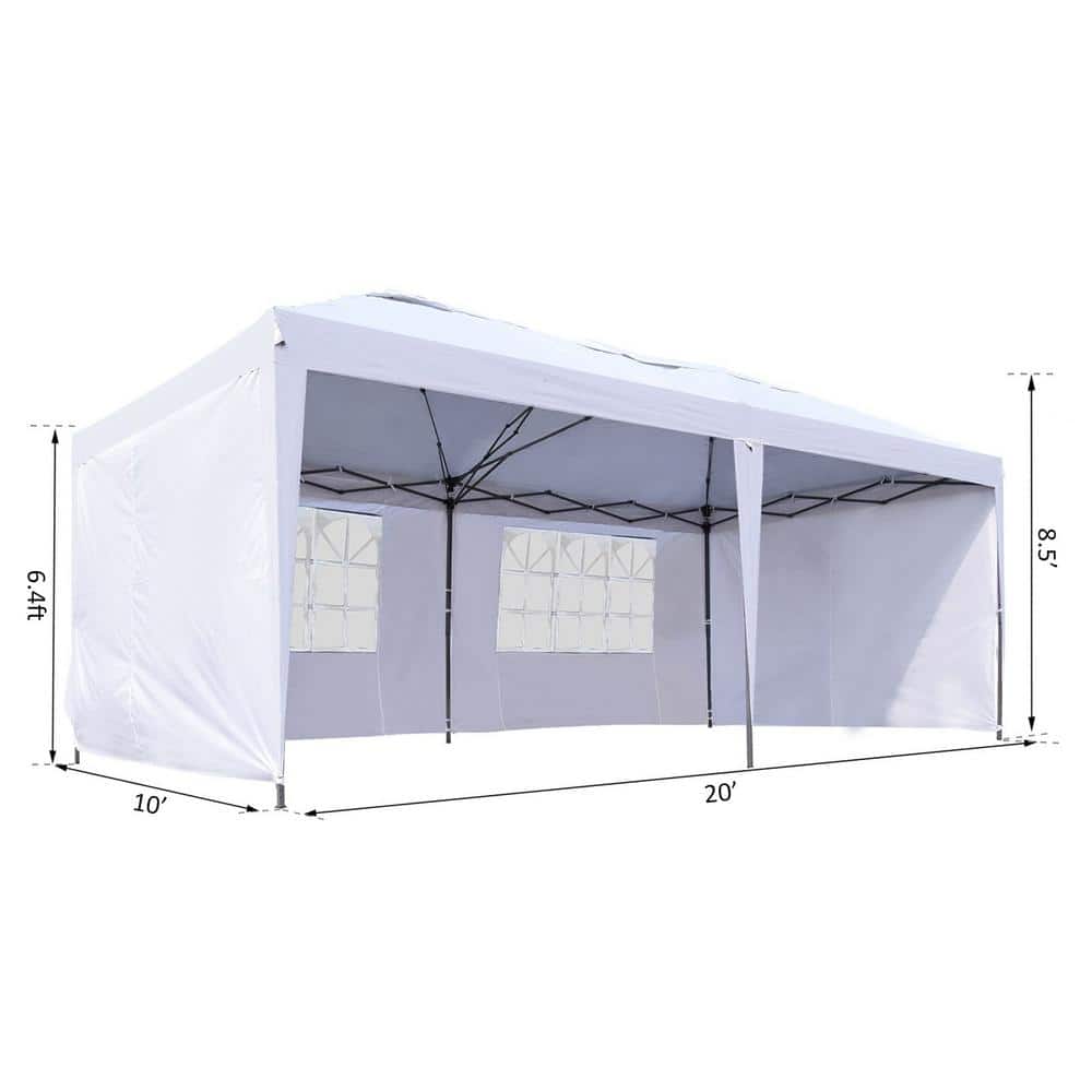 White Heavy Duty Pop Up Canopy Tent with Sidewalls