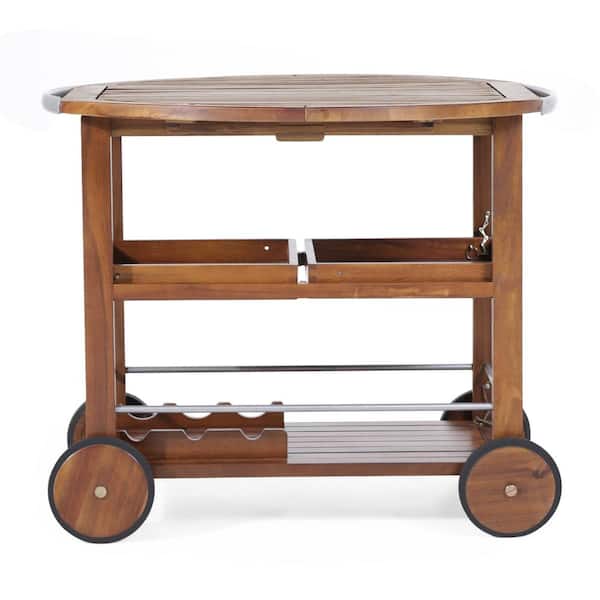 Unbranded 35.5 in. Wood Tillary Outdoor Aluminum Wood Drop Leaf Serving Cart Bar Cart