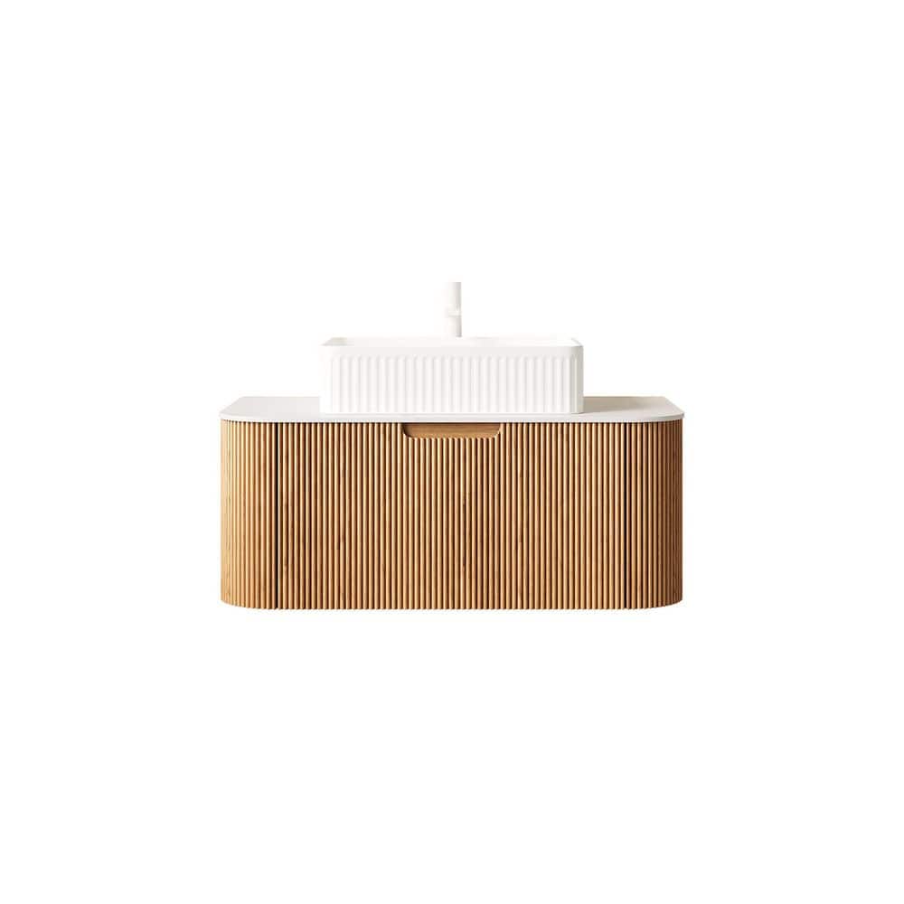 36 in. Wall-Mounted Natural Wood Bath Vanity with White Engineered Marble Top Pre-Assembled price history on PriceWatchPro