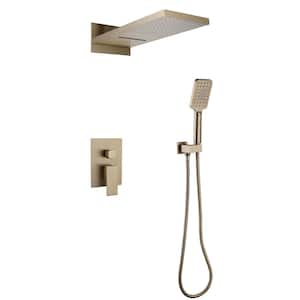 Single Handle 3-Spray Shower Faucet 1.8 GPM with Pressure Balance Waterfall Wall Mount Shower System in Brushed Gold