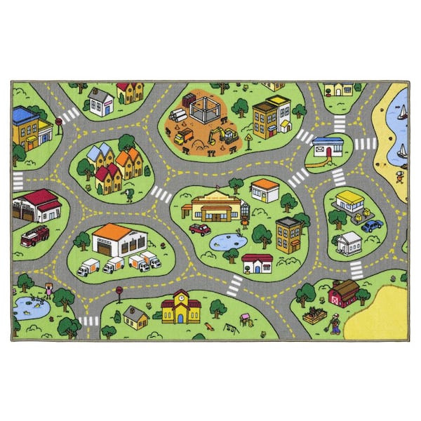 City Map Rug 3 ft. x 5 ft. Multicolor Kids Indoor Classroom Area Rug