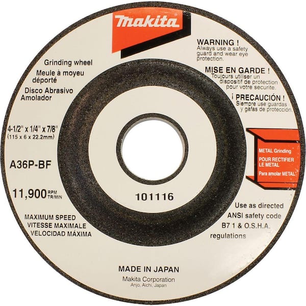 Makita 4-1/2 in. x 7/8 in. x 1/4 in. 36-Grit General Purpose Metal Grinding Wheel (5-Pack)