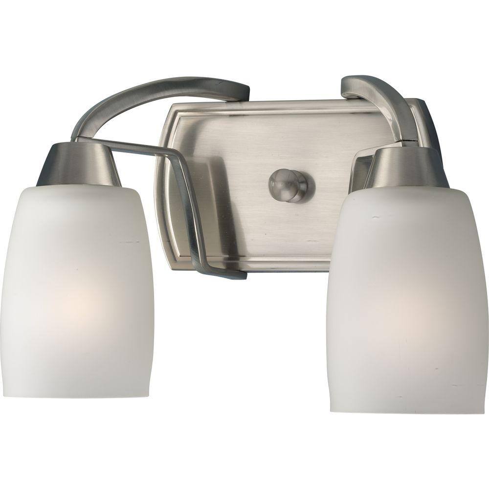 Brushed Nickel 2-Light Bath Sconce with Etched Glass Shades