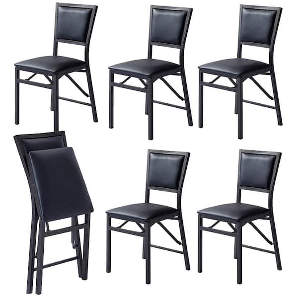 Foldable Dining Chairs Set of 6 Space-Saving, No Assembly Heavy-Duty Metal Frame, Black Kitchen and Living Room Chairs