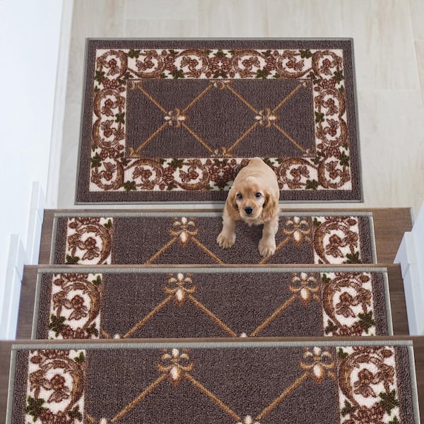 Carpet Mat Fleur De Lis Design Slip Resistant, D.Grey, 19.5 in. x 32 in.