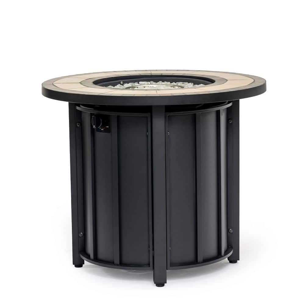 "30"" Black+Brown 50000 BTU Round Steel Propane Fire Pit Table with Mosaic Ceramic Tabletop for Outside Garden Backyard" price history on PriceWatchPro