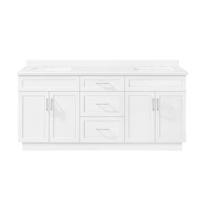 Lincoln 72 in. W Bath Vanity in White with Engineered Stone Vanity Top in White with White Basin