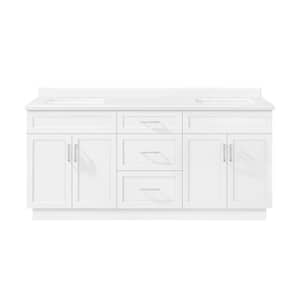 Lincoln 72 in. W x 22 in. D x 34 in. H Double Sink Bath Vanity in White with White Engineered Stone Top